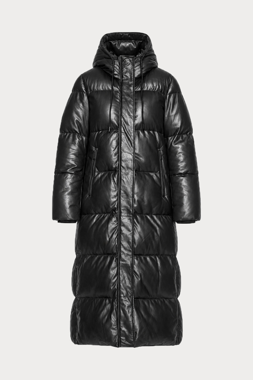 HICE_BLACK_Long leather coat from Sly&Co