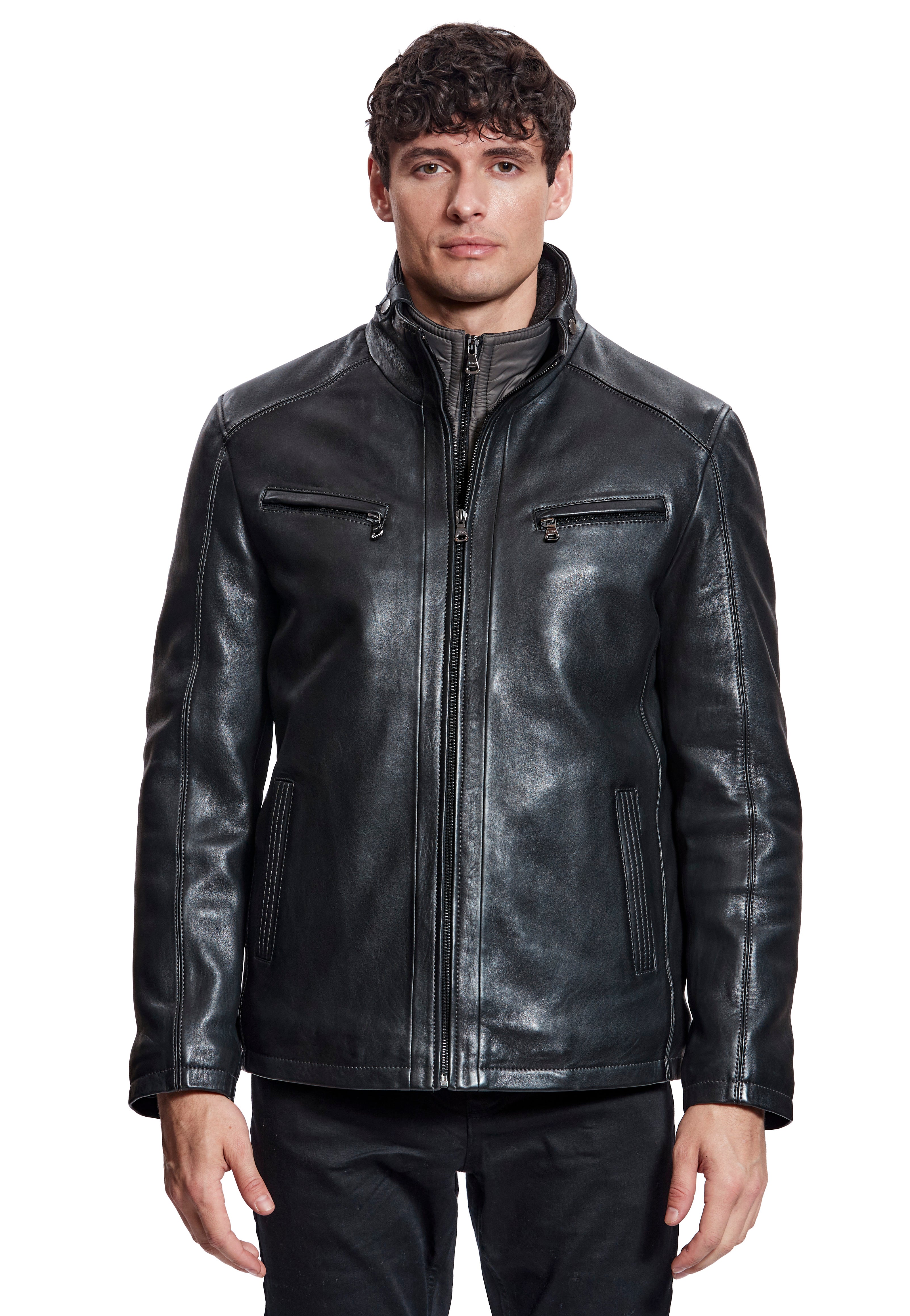 Men's Black Leather Jacket PRAGUE-M Sly Co