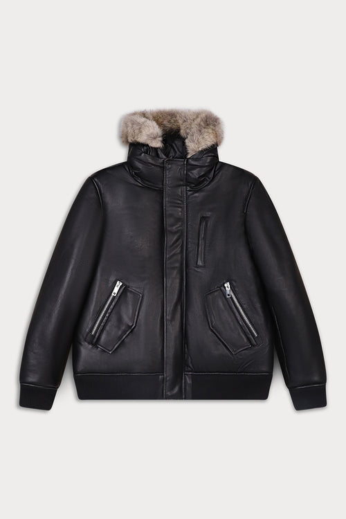 A winter bomber leather jacket from Sly& Co, style BlackCross