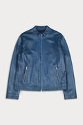 ocean-blue leather jacket. Clark-Sly&Co