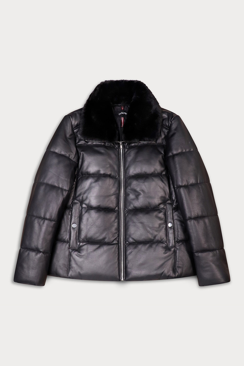 A black puffer leather jacket with a plush black faux-fur collar-Edito-From Sly&Cod.