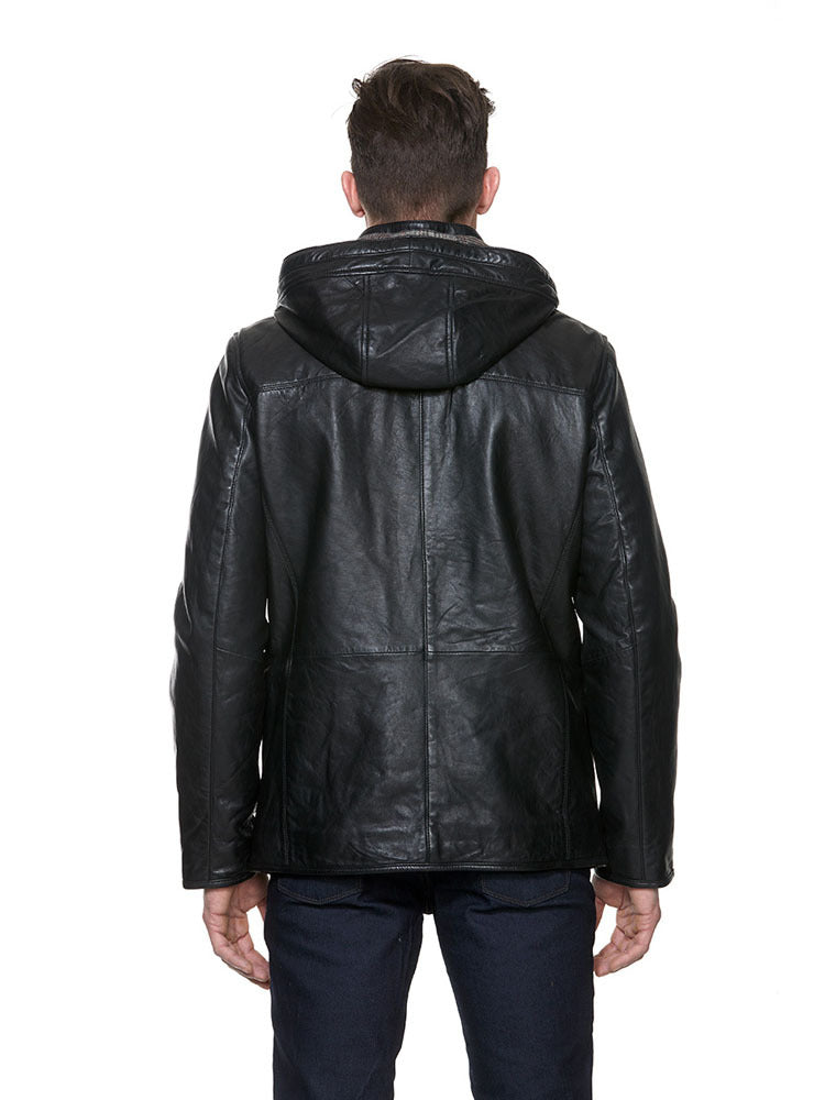 Sherpa-collar leather jacket, Sly & Co