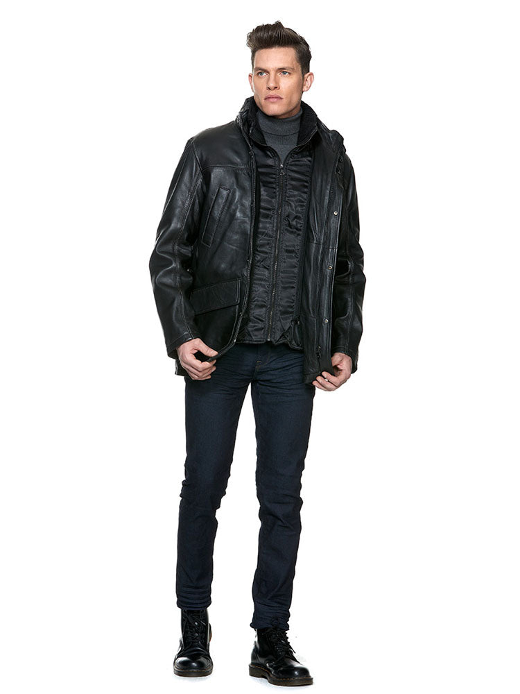 Men's Black Leather Jacket VENTURA | Sly & Co